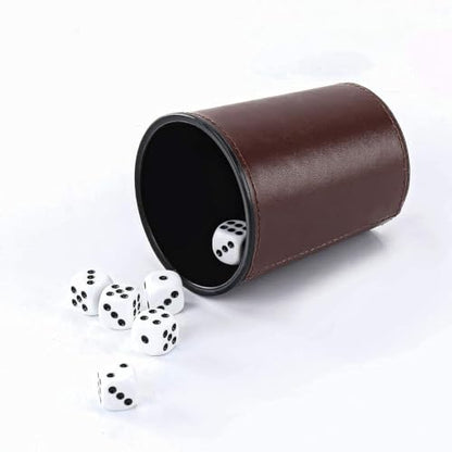 PU Leather Dice Cup Set, 5 Brown Shaker Cups with 30 Dice | PU Leather Dice Cup Set, 5 Brown Shaker Cups with 30 Dice - color: Brown X5