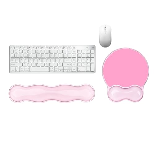 Gel Wrist Rest for Keyboard and Mouse Pad Set - Clear Pink | Ergonomic Cute Computer Keyboard Wrist Pad Support for Pain Relief, Non-Slip Desk Accessories for Office and Home - color: Clear Pink Set