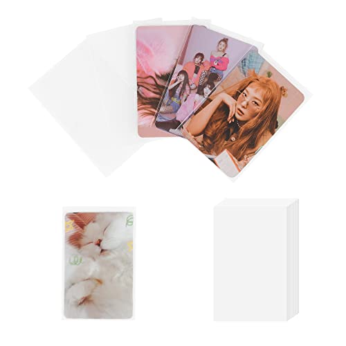 100 Pack Kpop Photocard Sleeves, 59x90mm, Unsealable | 200 microns Thick, Dustproof, Waterproof, Scratch-Ressistant, Snug Fit for 3 inch Polaroid K-pop Ablum Idol MD Card Photo - style: Unsealable