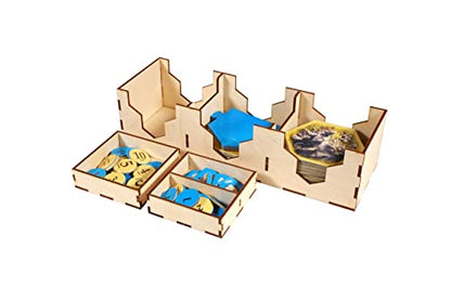 The Broken Token Game Organizer Compatible with Catan Base Game - Wooden Game Organizing Box with Multiple Trays - style: Standard Edition