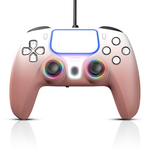 NBCP for PlayStation 5 Wired Game Controller,Compatible With PS5, PS4,PC and Steam Gamepads,Dual Vibration and Hall Effect Triggers,6-Axis Gyroscope,Turbo Function and 3.5mm Headphone Jack - color: Rose Gold
