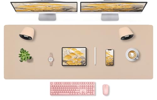 Bloss Extra Large Leather Desk Ma, 47.2" x 16.9" Non-Slip Dressing Table Cover Protector, Waterproof Student Study Desk Mat, Home Office Decor - Beige - color: Beige, size: 47.2" x 16.9"