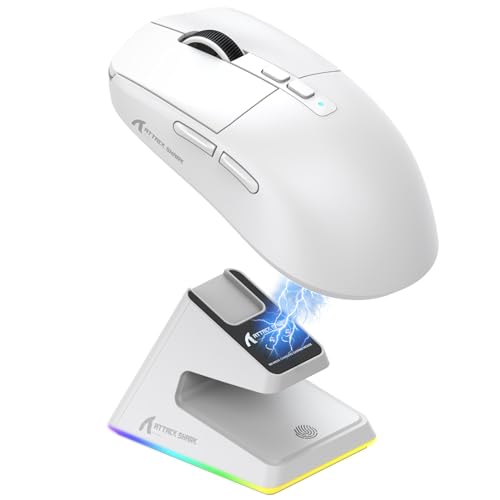 MAMBASNAKE Attack Shark X6 Wireless Gaming Mouse,RGB Magnetic Charging Dock,X3 Upgrade, 49g Ultralight 2.4GHz/BT5.2/USB-C Tri-Mode,PAW3395 Sensor 26KDPI,G502 Programmable Mice for Win/Mac - White - color: White