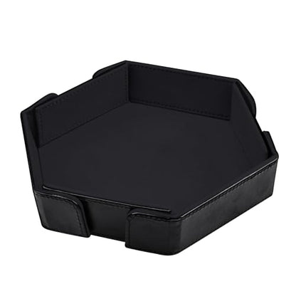 SIQUK Magnetic Folding Dice Tray Hexagon Dice Rolling Tray PU Leather Dice Trays Foldable Dice Holder Dice Rolling Mat Storage Box for D&D RPG Dice Games, Black - color: Black