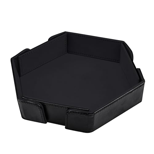 SIQUK Magnetic Folding Dice Tray Hexagon Dice Rolling Tray PU Leather Dice Trays Foldable Dice Holder Dice Rolling Mat Storage Box for D&D RPG Dice Games, Black - color: Black