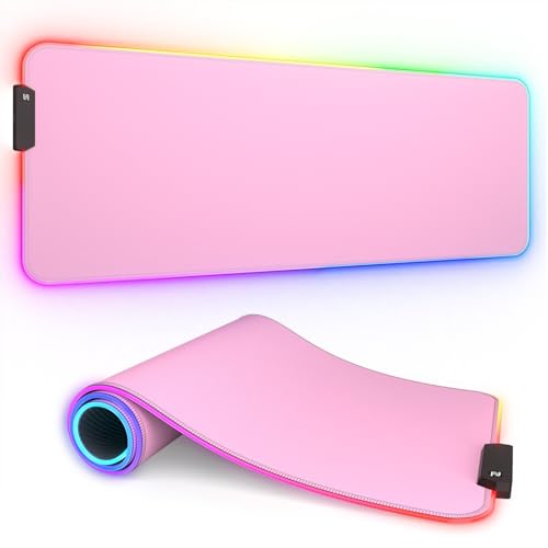 ITNRSIIET RGB Gaming Mouse Pad, Full Desk XL Extended Large Gaming Mousepad, 12 Lighting Modes 30% Thicker Big LED Desk Mat for Gamers, 32 x 12 inches, Pink - color: Pink