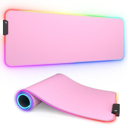 ITNRSIIET RGB Gaming Mouse Pad, Full Desk XL Extended Large Gaming Mousepad, 12 Lighting Modes 30% Thicker Big LED Desk Mat for Gamers, 32 x 12 inches, Pink - color: Pink