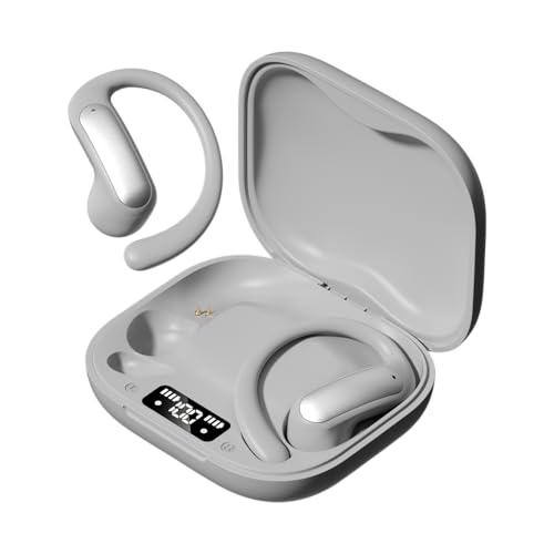 TINGER Open Ear Bluetooth Headphones 5.4 - IPX5 Waterproof Wireless Sports Earbuds,18H Playtime with Digital Power Display, Ultra-Light Weight Design for Cycling/Running/Gym (Silver) - color: Silver