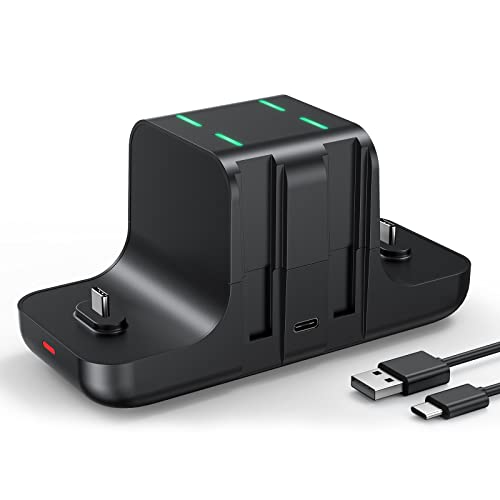 NEWDERY 6-in-1 Charger Dock for Nintendo Switch Pro Controller and Joy con | Fast Charging Dock with LED Indicators, Compatible with Nintendo Switch / OLED / Lite, Includes USB-C Charging Cable