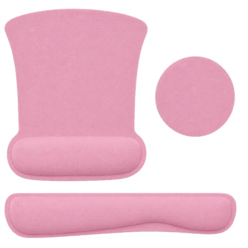 Keyboard Wrist Rest Pad Mouse Pad with Wrist Support Set of 3, Gaming Mousepad with Non-Slip Rubber Base, Ergonomic Memory Foam Mouse Cushion Support for Home Office Laptop Computer, Pink - color: Pink