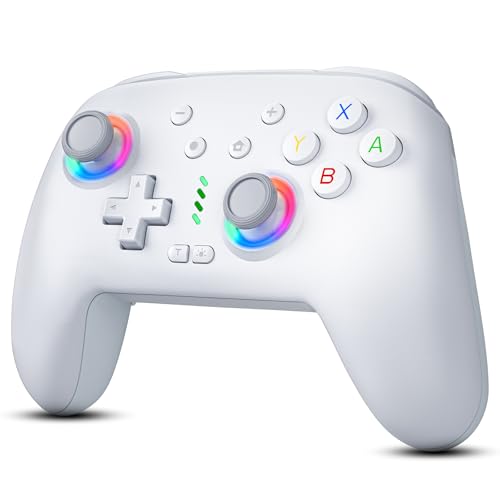 HUDOBBYE Switch Pro Controller Wireless for Switch/OLED/Lite Accessories, Wireless iOS Android Remote Gamepad, Wired PC Game Joystick, Switch Turbo Controller with 10 Cool Led Light,Programmable - color: LED White