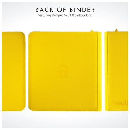 Vault X 12 Pocket Zip Trading Card Binder 480 Cards Exo-Tec (Yellow) | Holds 480 standard-size TCG cards in 20 side-loading 12-pocket pages. Padded, water-resistant Exo-Tec cover. - color: Yellow, size: 12 Pocket