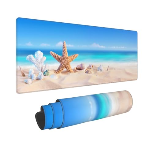 Gaming Mouse Pad, Large Beach Mousepad Laptop, Extended Mouse Mat, Long XL Waterproof Keyboard Pads, Big Non-Slip Mousepads for Game Office Home, 31.5 x 11.8 in - color: Beach
