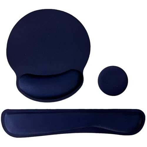 Keyboard Wrist Rest Pad Mouse Pad with Wrist Support Set of 3, Mousepad with Non-Slip Rubber Base, Ergonomic Memory Foam Mouse Wrist Cushion Support for Home Office Laptop Computer Gaming, Navy Blue - color: Navy Blue