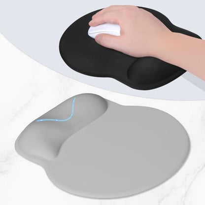 ITNRSIIET Ergonomic Mouse Pad with Wider Memory Foam Wrist Rest +17% - Curved Cushion Reduces Pressure 20%, Pain Relief, Non-Slip, Smooth, Cute Colors, 9.85 x 9 in, Space Gray - color: Space Gray