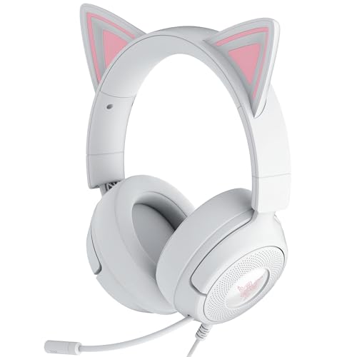 Razer Kraken Kitty V3 X Wired Gaming Headset, Kitty Ears, White | HyperClear Cardioid Mic, 40 mm Drivers, 7.1 Surround Sound, Comfy Ear Cushions, Cross-Platform via 3.5mm PC, PS5, Xbox - color: Mercury White