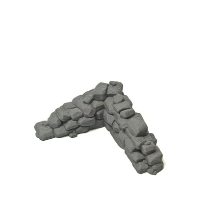 3D Printed Stone Wall Ruins, 28mm Tabletop Wargame Terrain (Grey) | Modular ruin terrain, fits 28-32mm wargames. Miniature diorama & model building accessory, universal for tabletop RPGs.