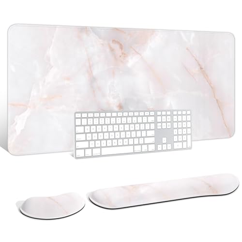 Auhoahsil Large Mouse Pad with Wrist Rests for Keyboard & Mouse, Thick Soft Ergonomic Memory Foam Wrist Supports, Big & Long Desk Mat 35.5 x 15.7 in, for Office Gaming Computer, White Marble - color: Minimalism White Marble