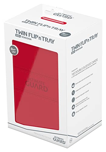 Ultimate Guard Twin Flip'n'Tray 160+, Deck Case for 160 Double-Sleeved TCG Cards + Dice Tray, Red, Independent Magnetic Closure & Microfiber Inner Lining - color: Red, size: 160+