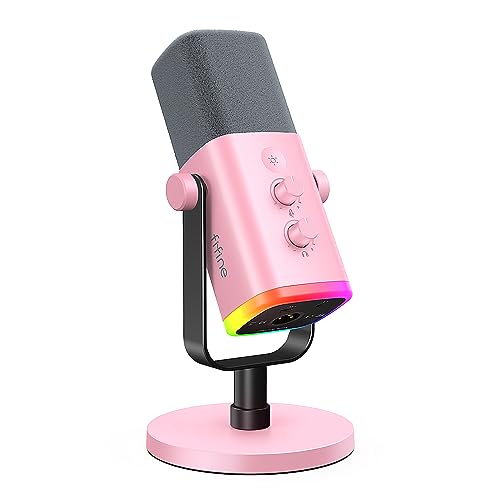 FIFINE AmpliGame AM8P XLR/USB Dynamic Microphone for Gaming Recording | PC Microphone with Controllable RGB, Headphones Jack, Mute Button, for Streaming Podcasting Voice-Over YouTube Video, Pink - color: Pink