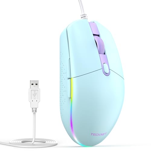 TECKNET Wired Mouse with RGB Backlit, Full Size Mouse with Side Buttons | Up to 8000 DPI, Plug and Play Silent Corded USB Computer Mouse, 7 Adjustable RGB Lighting Modes, Office and Gaming Mice - color: Green
