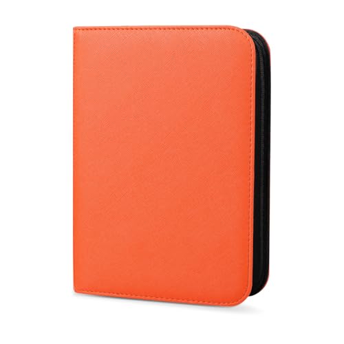 4 Pocket Trading Card Binder, Ringless Card Binder with Zipper for TCG and Sport Cards Collections, Holds 160 Cards with Side-Loading Pages, Orange - color: 2.Orange - 4 Pocket - 160 Slots