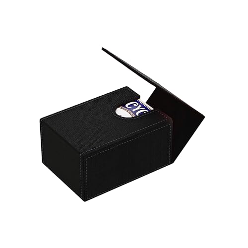 Double Decker Leather Poker Card Case - Holds Two Sets of Poker Size Cards - Premium Dual-Deck Holder with Stylish Design and Secure Closure (Black-Black) - color: Black-Black