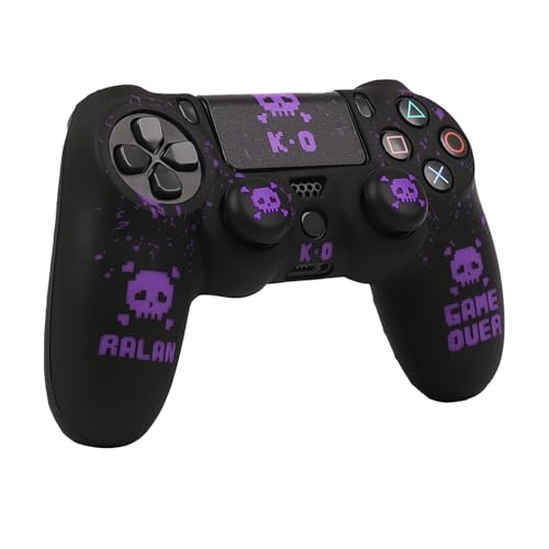RALAN Pixelated Skull Design Controller Skin Cover with 2 Thumb Grips Compatible with PS4/Playstation 4 Slim/Pro Controller - color: Pixelated Skull Black Purple