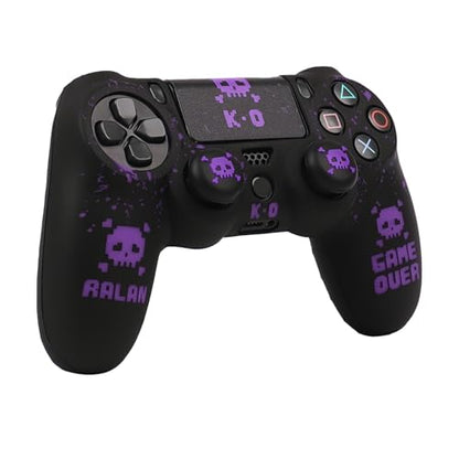 RALAN Pixelated Skull Design Controller Skin Cover with 2 Thumb Grips Compatible with PS4/Playstation 4 Slim/Pro Controller - color: Pixelated Skull Black Purple