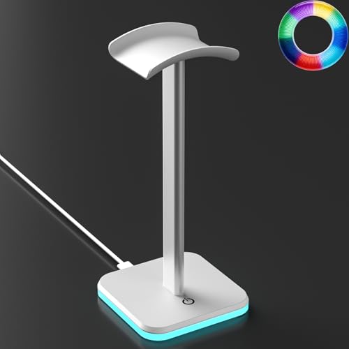 Headphone Stand for Desk - Headset Stand Headphone Holder (RGB-White) | with Aluminum Hanger and Plastic Headrest, headphone holder for AirPods Max, Sony, Bose, Beats and More - color: RGB-White