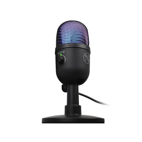 USB Computer Microphone with RGB Light, Headphone Output, Mute Control and OTG Cable for PC Laptop, Black - color: Black, size: One Size