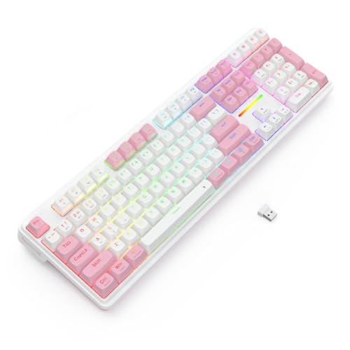 Redragon K745 PRO Wireless Gasket RGB Gaming Keyboard, 108 Keys Mechanical Keyboard w/Extra 4 Hotkeys, Hot-Swap Socket, 5-Layer Noise Dampening, See-Through Round PBT Keycaps, Creamy Linear Switch - color: Pink Area, size: 108 Keys