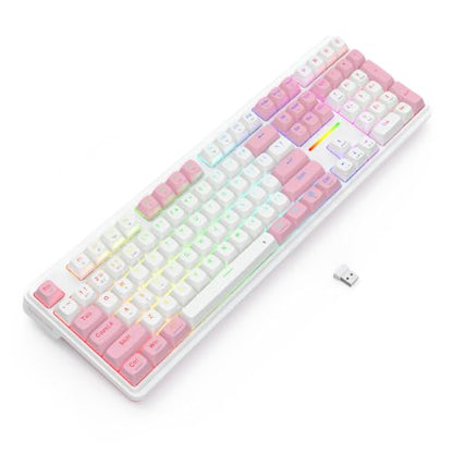Redragon K745 PRO Wireless Gasket RGB Gaming Keyboard, 108 Keys Mechanical Keyboard w/Extra 4 Hotkeys, Hot-Swap Socket, 5-Layer Noise Dampening, See-Through Round PBT Keycaps, Creamy Linear Switch - color: Pink Area, size: 108 Keys