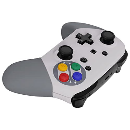 eXtremeRate SFC SNES Classic EU Style Faceplate Backplate Handles for Nintendo Switch Pro Controller, Soft Touch Replacement Grip Housing Shell Cover with Colorful ABXY Buttons for Nintendo Switch Pro - color: Classic SFC SNES EU Style