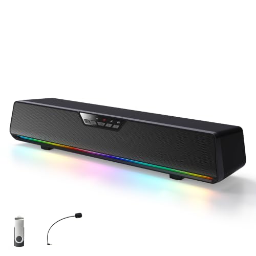 Computer Speakers for Desktop PC, Computer Sound Bar with Detachable Microphone,Gaming Speakers, Plug & Play, PC Speakers for Laptop, Tablet