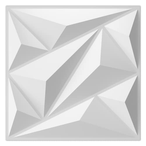 Art3dwallpanels 33 Pack 3D Wall Panels Diamond, White, 12''x12'' | PVC Accent Wall Panels for Interior Wall Decor, Living Room Lobby Bedroom Hotel Office, Cover 32.Sq.Ft - color: White, size: 33 Pack