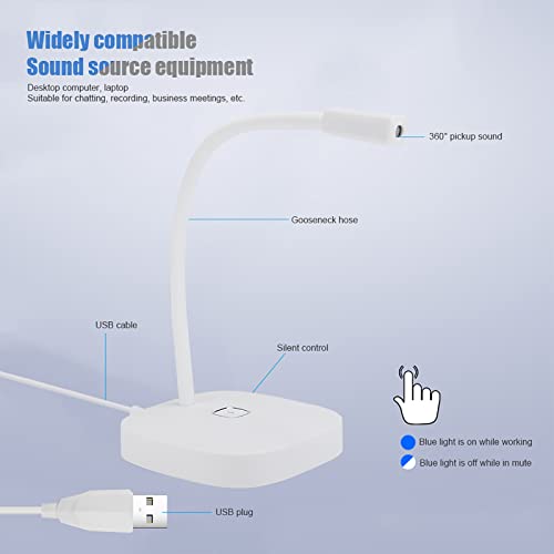 USB Desktop Microphone, Pc Laptop Mic 360° Adjustable Position Gooseneck Style with Touch Switch for Recording for Gaming Streaming(White)