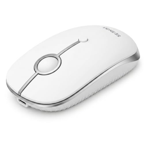 seenda MOU001 Bluetooth Wireless Mouse for Laptop,Slim Computer Mice,Silver | Rechargeable Computer mouse with USB and dual Bluetooth, 3-level DPI and quiet clicks for Windows, Macbook, iPad and Travel. - color: Silver