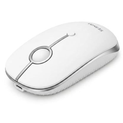 seenda MOU001 Bluetooth Wireless Mouse for Laptop,Slim Computer Mice,Silver | Rechargeable Computer mouse with USB and dual Bluetooth, 3-level DPI and quiet clicks for Windows, Macbook, iPad and Travel. - color: Silver