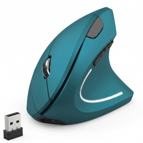 Ergonomic Vertical Wireless Mouse Stylish Rechargeable 2.4G Optical Mice Cordless Mouse with USB Receiver, 800/1200 /1600 DPI, 5 Buttons for Laptop,PC,Mac,Computer (Dark Green) - color: Dark Green