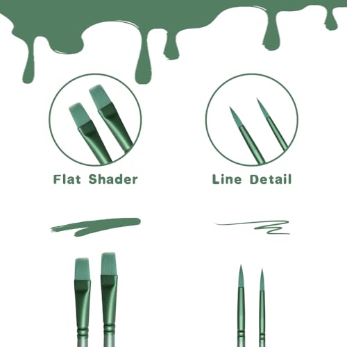 Acrylic Paint Brush Set, 6 pcs Watercolor Brushes, Painting Brush Nylon Hair Brushes for All Purpose Oil Watercolor Painting Beginner Kits (6, Green) - color: Green