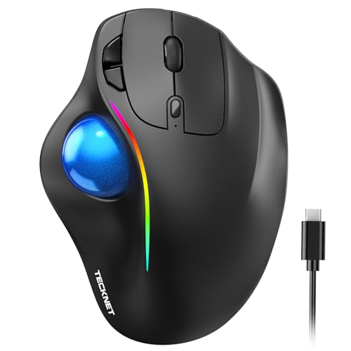 TECKNET Wireless Trackball Mouse, Bluetooth Mouse with Ergonomic, Black | 3-Device Connectivity (Bluetooth & 2.4G), 5 Adjustable DPI, RGB Lighting, PC, Mac & Laptop Compatible - color: Black