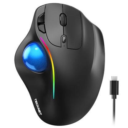 TECKNET Wireless Trackball Mouse, Bluetooth Mouse with Ergonomic, Black | 3-Device Connectivity (Bluetooth & 2.4G), 5 Adjustable DPI, RGB Lighting, PC, Mac & Laptop Compatible - color: Black