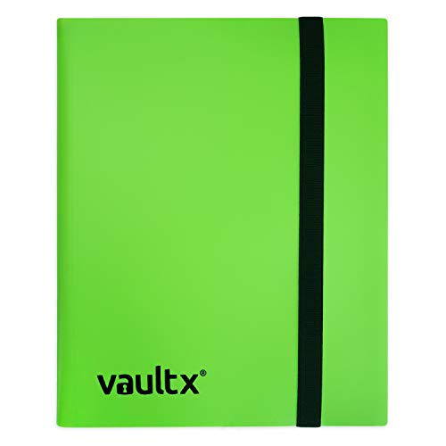 Vault X 4 Pocket Strap Trading Card Binder 160 Cards Side Loading (Green) | Holds 160 standard-size TCG cards in 20 side-loading 4-pocket pages. Padded, water-resistant cover. - color: Green