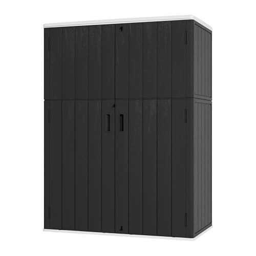 Mrosaa Vertical Outdoor Storage Cabinets,Plastic Sheds&Outdoor Storage with Floor,Outdoor Storage Box Waterproof/Lockable for Garage,Bike,Tools Storage Shed (57Cu.ft) - color: Black-57Cu.ft