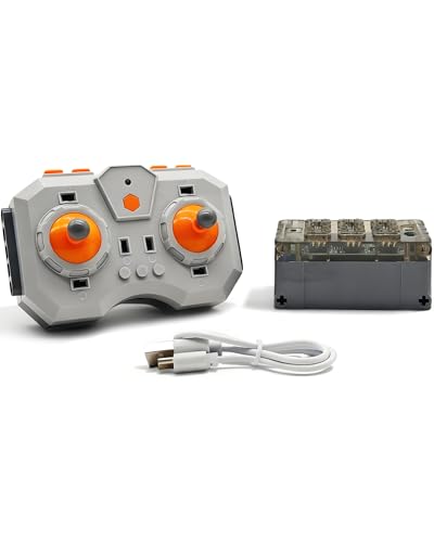 Power Functions RC Kit, 6-Channel Input Ports Rechargeable Adjust Speed Remote Control & Rechargeable Lithium Battery Box Set, for Technic Building Block Accessories, Programmable, Adult MOC