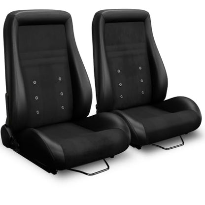 2 Pcs Adjustable Universal Racing Seats with Double Sliders, Reclinable Bucket Seats, 1 Pair of Sport Seats for Vehicles (OBS SUEDE BLACK) - color: OBS SUEDE BLACK