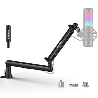 Microphone Arm,Aokeo AK-55 Desk Low Profile Adjustable Mic Boom Arm Stand,Suitable For Blue Yeti,Snowball iCE, HyperX QuadCast,SoloCast,Elgato Wave,Etc - color: Black