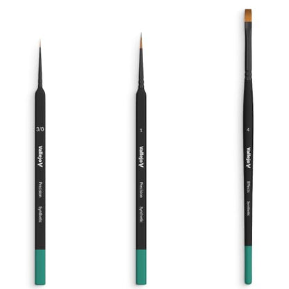 Vallejo - Starter Set | Hobby Brush Kit | Flagged Synthetic Bristles | Precision Series 1, 3/0 and Effects no. 4 | Lightweight and Ergonomic Wooden Handles | Ideal for Acrylic Detail Work - style: Starter Set