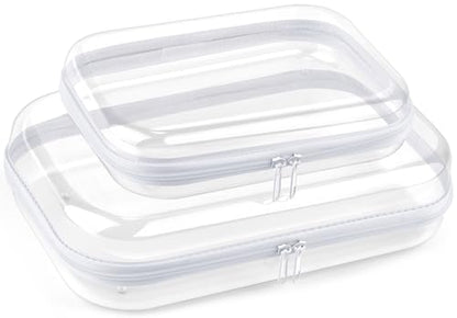 Clear Hard Shell Organizer Cases, 2 Pack | Durable PET shell with water-resistant, scratch-resistant surface for travel, toiletries, electronics and daily essentials - color: White